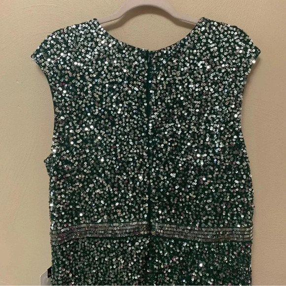 Mac Duggal Cap Sleeve Sequined High Slit Gown in Forest Green Size 16 NWT New - Picture 8 of 13